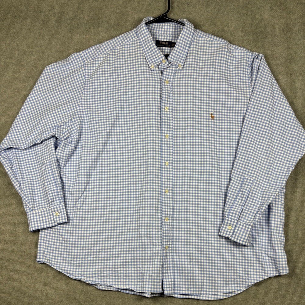 Polo Ralph Lauren Gingham Button‎ Down Shirt 3XB Flesh Pony Blue White